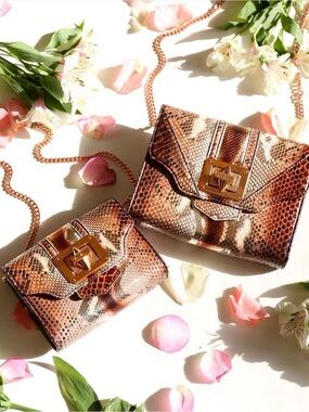 Emm Kuo Snake-Print Crossbody Bag with Rose Gold Chain